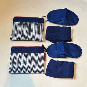 Blue and White Travel Set with Chevron Pattern Bundle